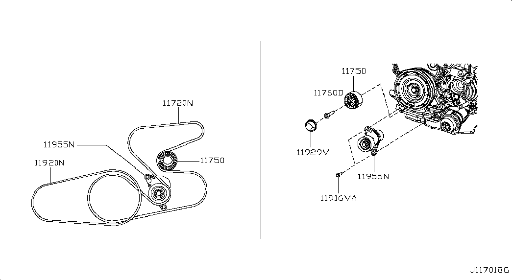 NISSAN 11955-00Q1E - Zatezač remena, klinasti rebrasti remen parts5.com