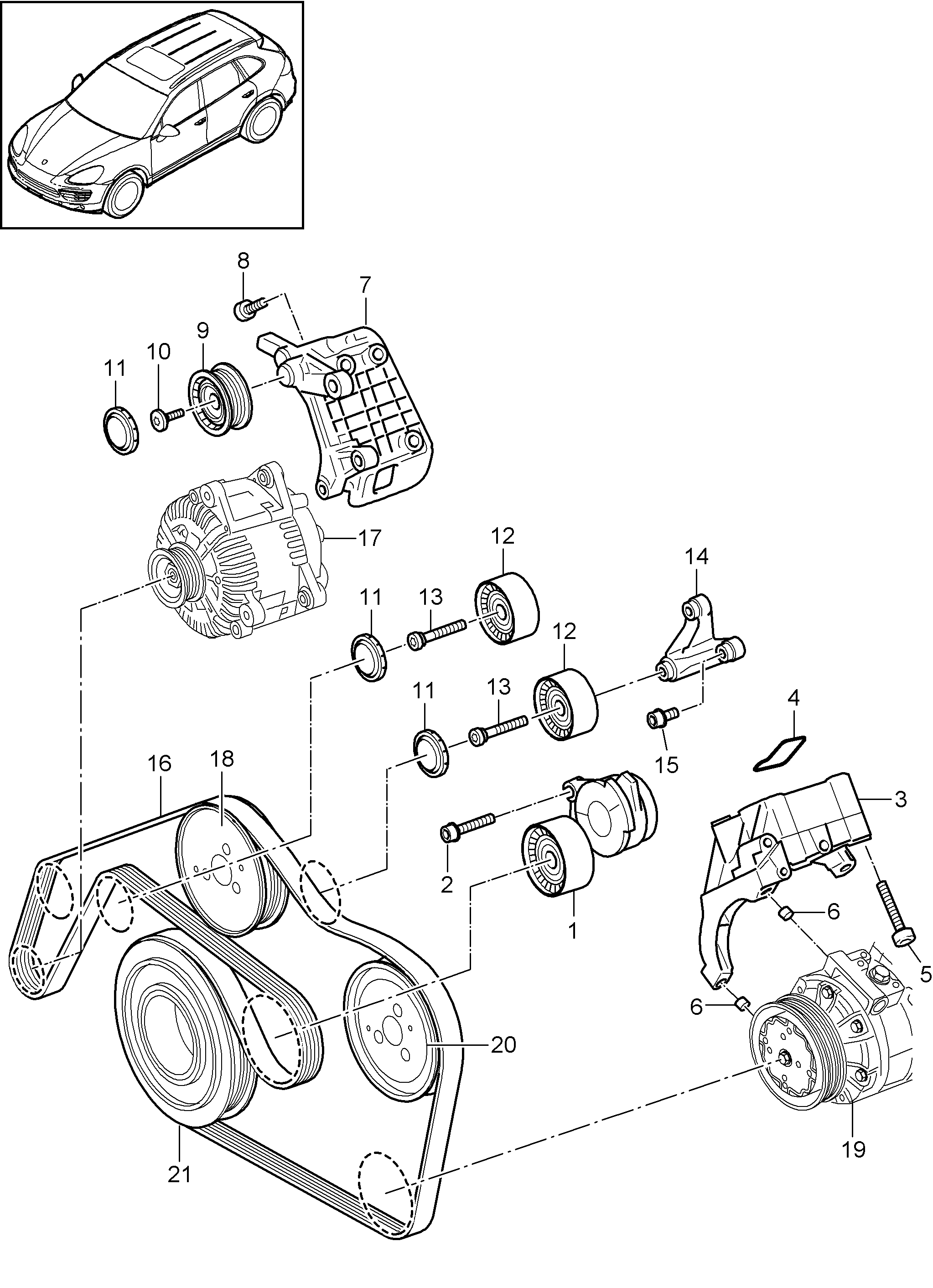 Porsche 955 102 118 01 - Usmeravajući / vodeći točkić, klinasti rebrasti kaiš parts5.com