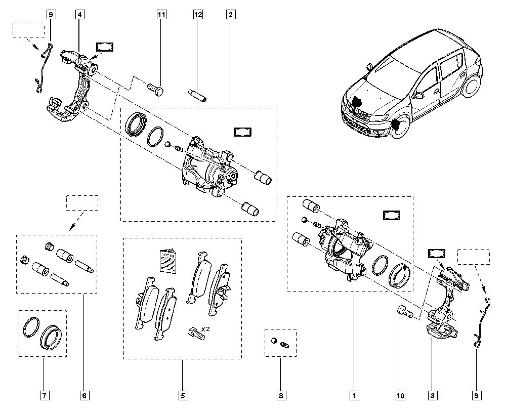 RENAULT 77 01 049 101 - Komplet vodilnih tulk, sedlo zavore parts5.com