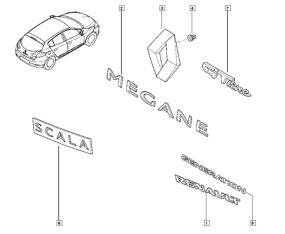 RENAULT 90 88 973 37R - Emblema puerta trasera parts5.com