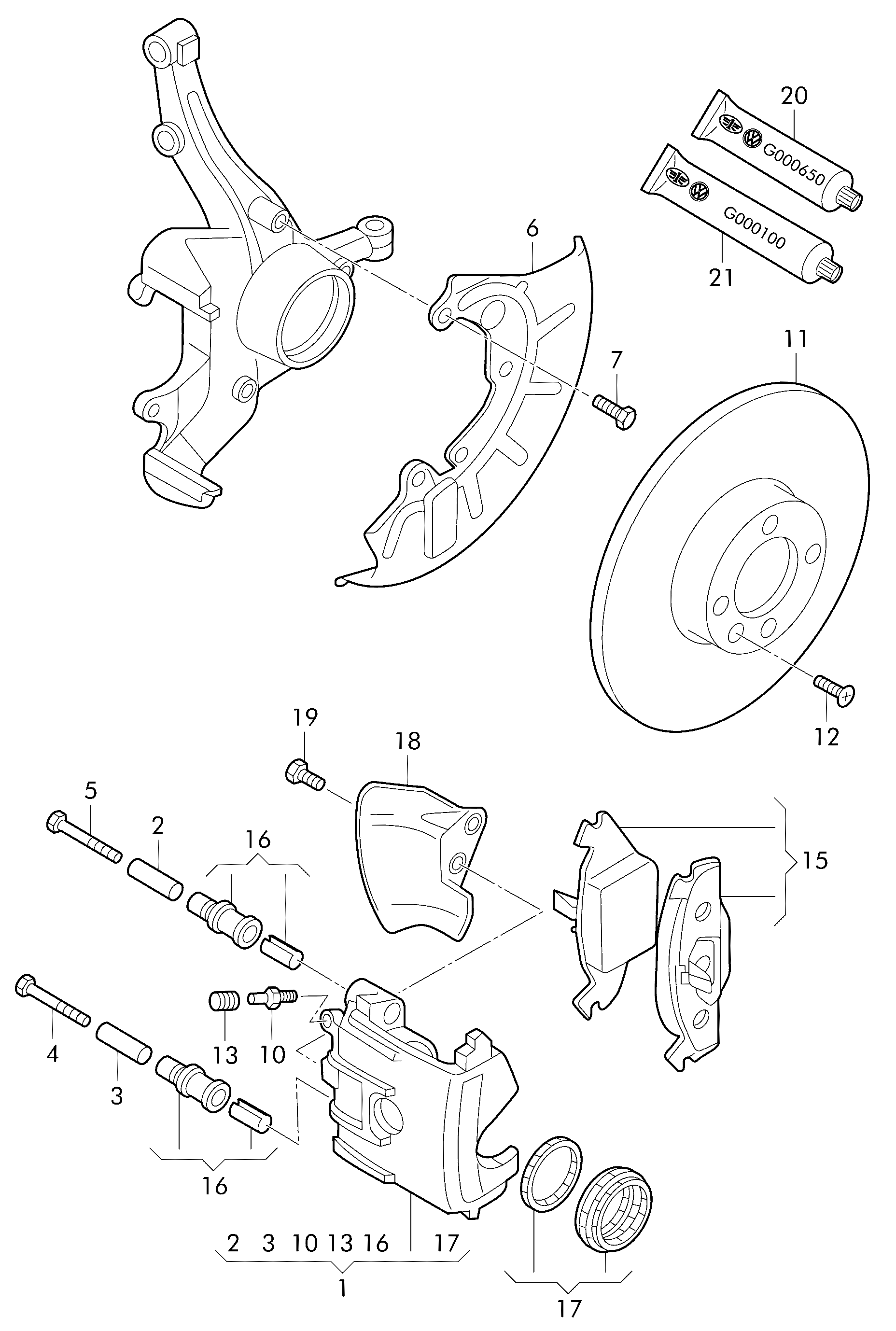 VAG 251 615 219 - Set bucsi de ghidaj, etrier frana parts5.com