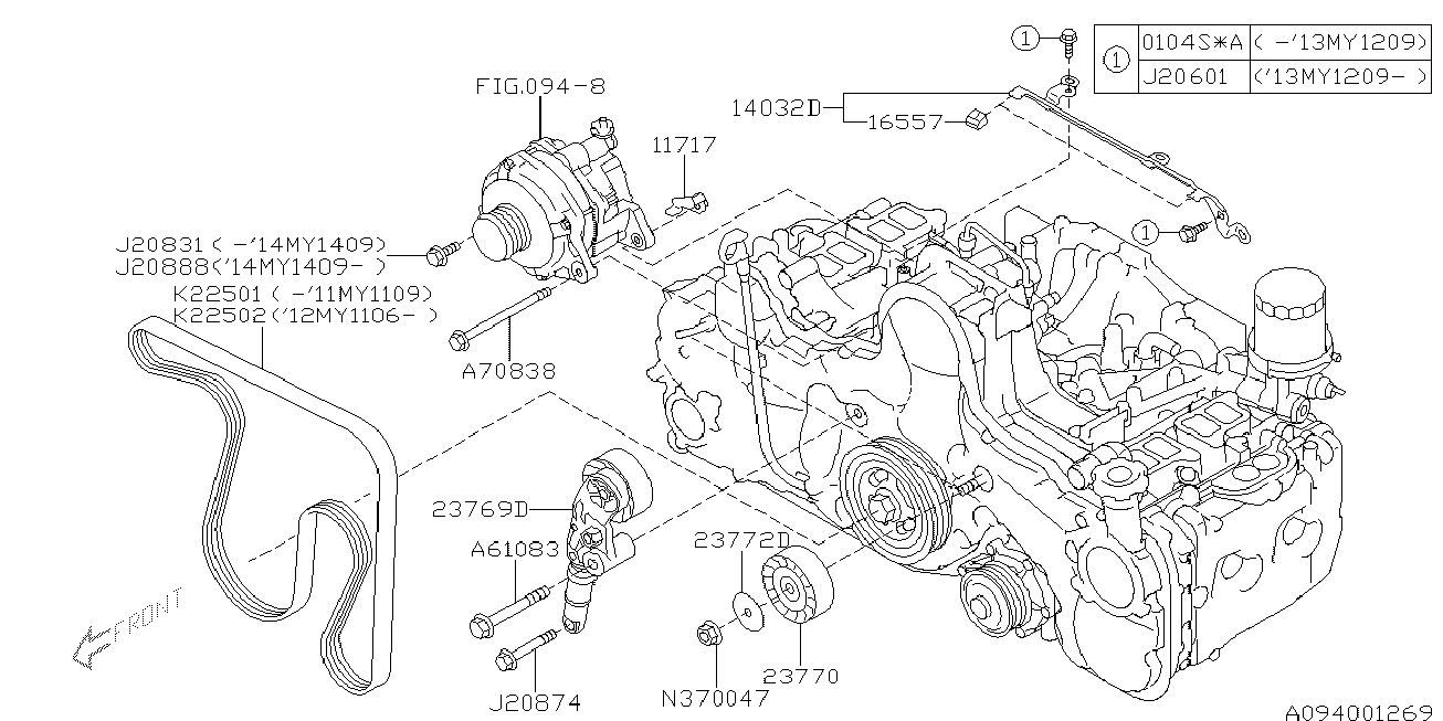 Subaru 809225020 - Correa trapecial poli V parts5.com