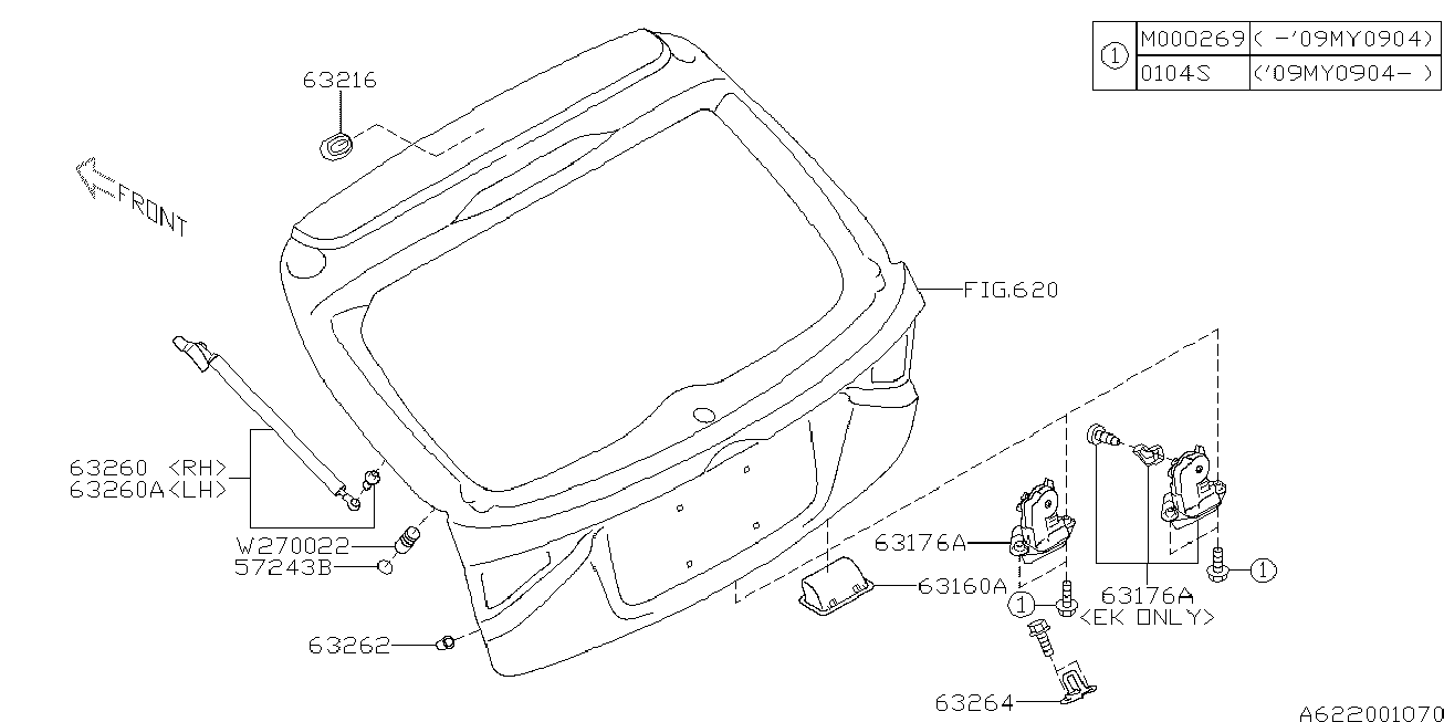 Subaru 63269FG020 - Muelle neumático, maletero / compartimento de carga parts5.com