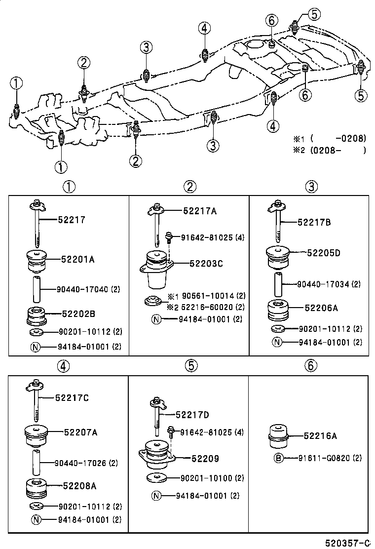 TOYOTA 52207-60080 - Тампони на моста parts5.com