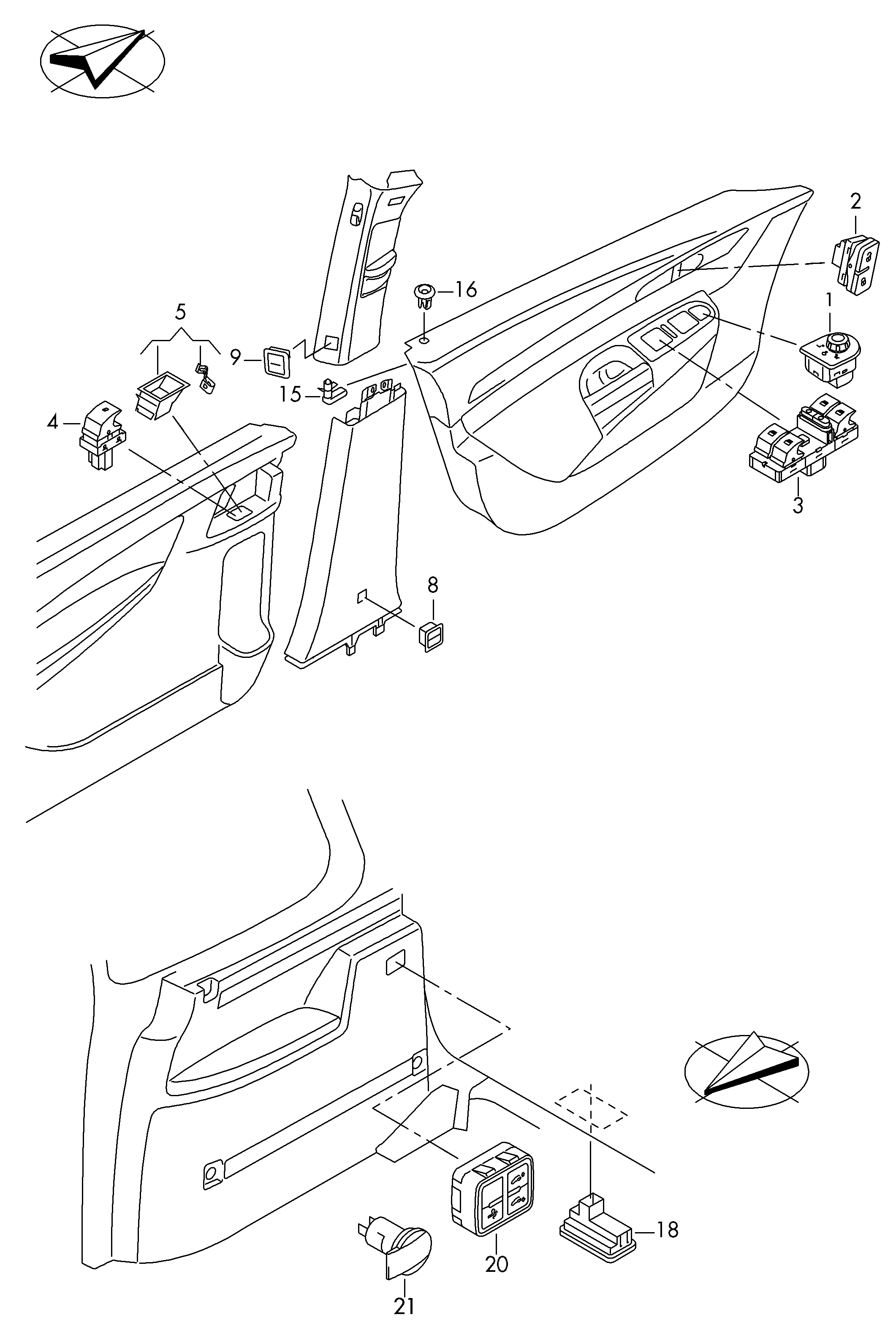 Seat 7L6 959 855 B - Switch, window regulator parts5.com